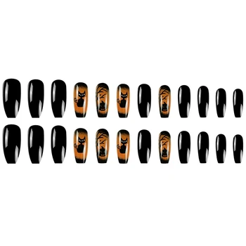 Черни квадратни режийни ноктите в стил Хелоуин, трайни безопасен материал, водоустойчив режийни ноктите за всекидневна употреба и партита