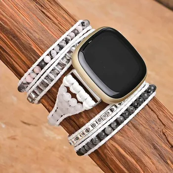 Елегантна Восъчен Въже Ремък за часа Fitbit Versa3 в стил Бохо, Вязаный гривна ръчно изработени от естествен камък, каишка за часовник Fitbit, Бижута на Едро