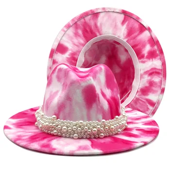 фетровая шапка fedora, която е боядисана в цвета на вратовръзката, фетровая шапка за жени, многоцветен джаз шапка chapeau femme дамски шапка с перли 